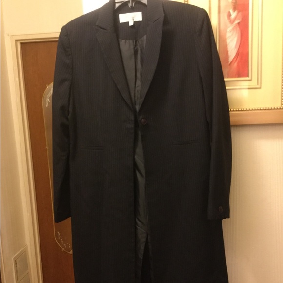 LARRY LEVINE PINSTRIPED 2 PIECE BLACK PANT SUIT - Picture 2 of 10